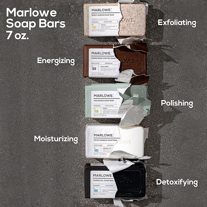 MARLOWE. No. 109 Coffee Bar Soap 7 oz (3 Bars), Body Scrub Soap for Men, Refreshing, Energizing & Exfoliating with Natural Extract, Caffeine, Coffee Bean & Cocoa Butter, Fresh Brewed Scent-FemmiqueWomen