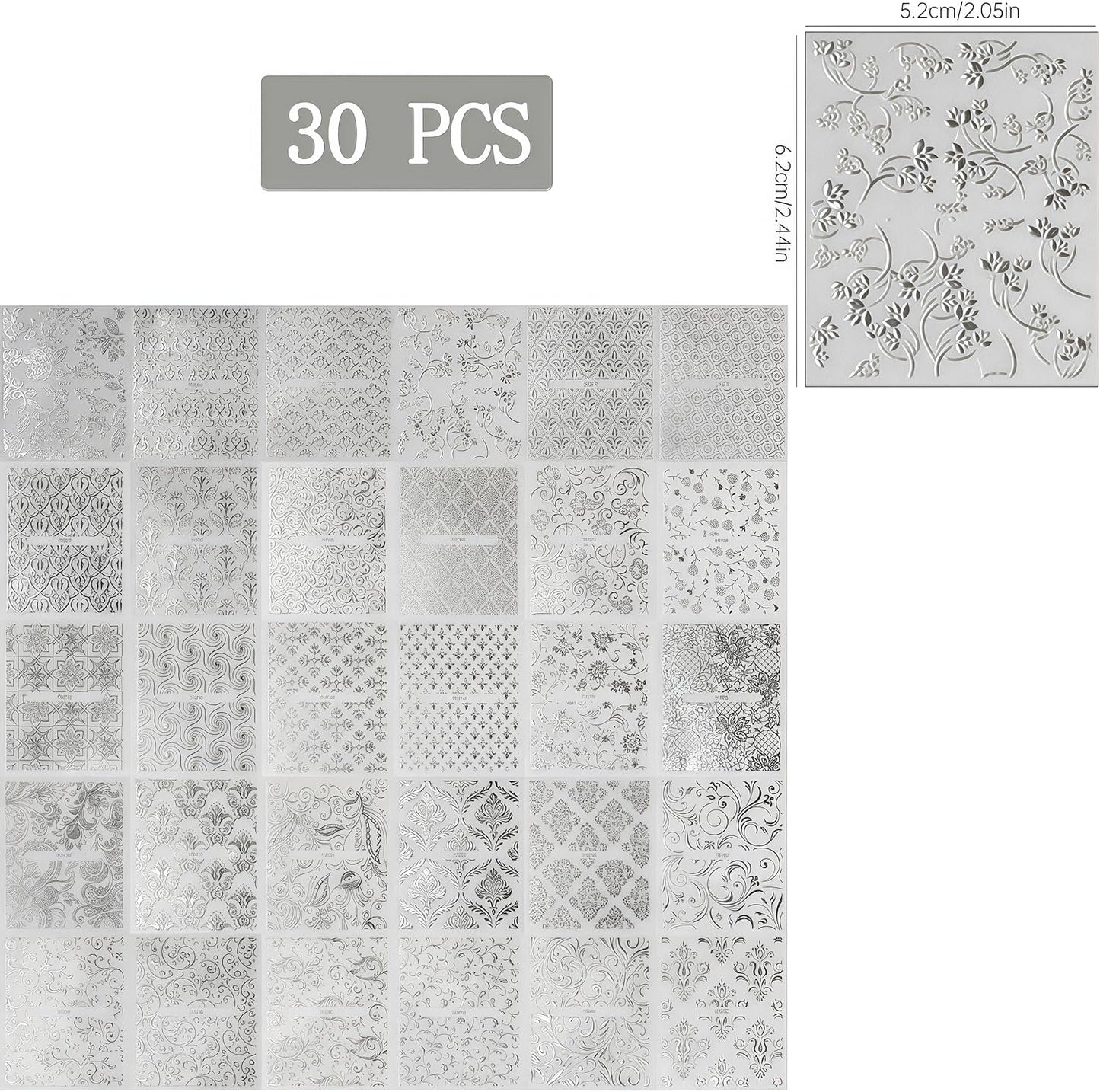 30 Sheets Silver Lace Nail Art Stickers 3D Self-Adhesive Silver Hollow Retro Floral Vine Design Decals for Women Spring Summer Manicure Slider Decorations-FemmiqueWomen