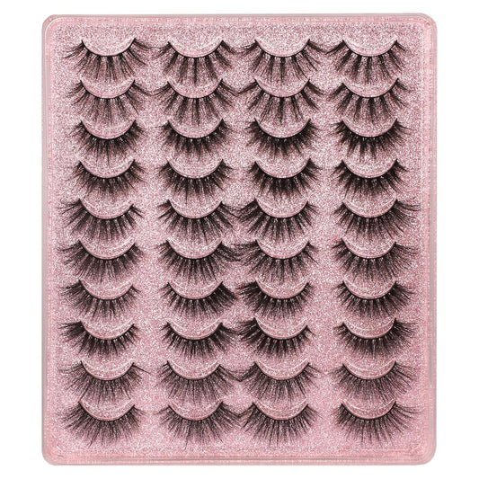 20 Pairs False Eyelashes 3D Faux Mink Lashes Natural Look Wispy Fake Eyelashes ALPHONSE 16-20MM Fluffier Volume Long Thick Lashes Pack 5 Styles Mixed-FemmiqueWomen